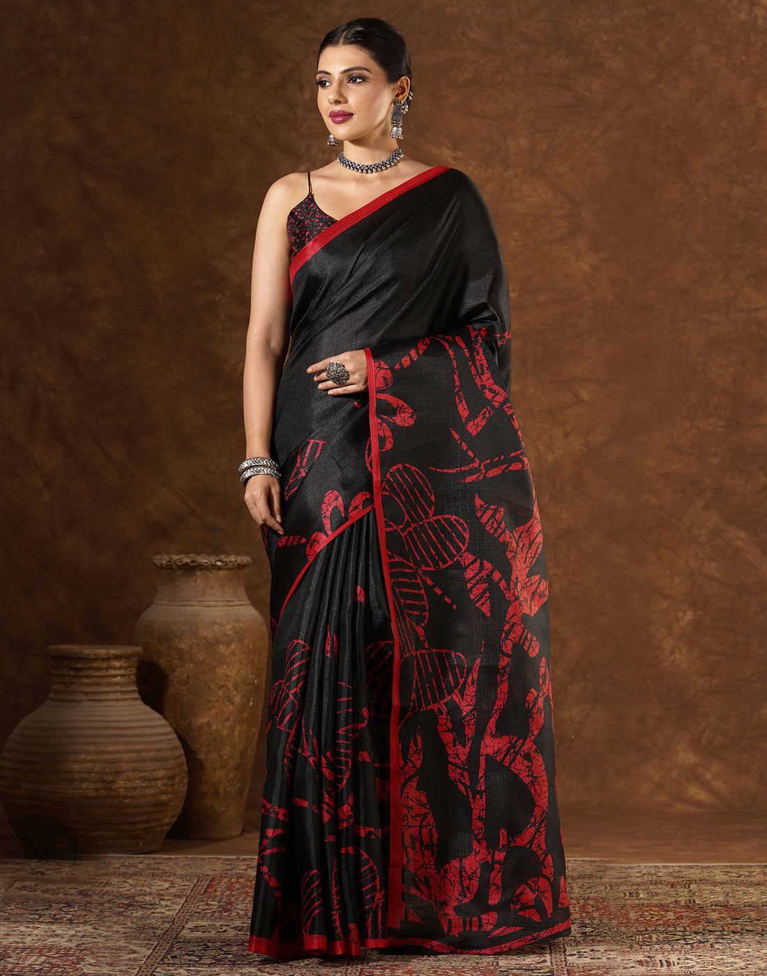Black Cotton Blend Printed Saree
