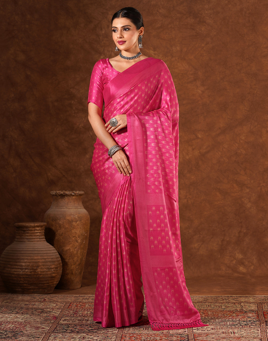 Pink Silk Printed Saree
