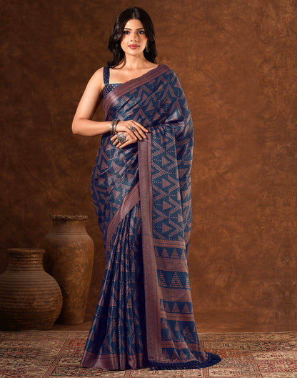 Blue Silk Printed Saree
