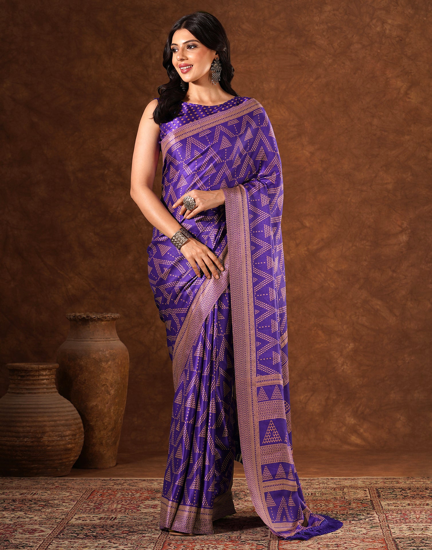 Purple Silk Printed Saree
