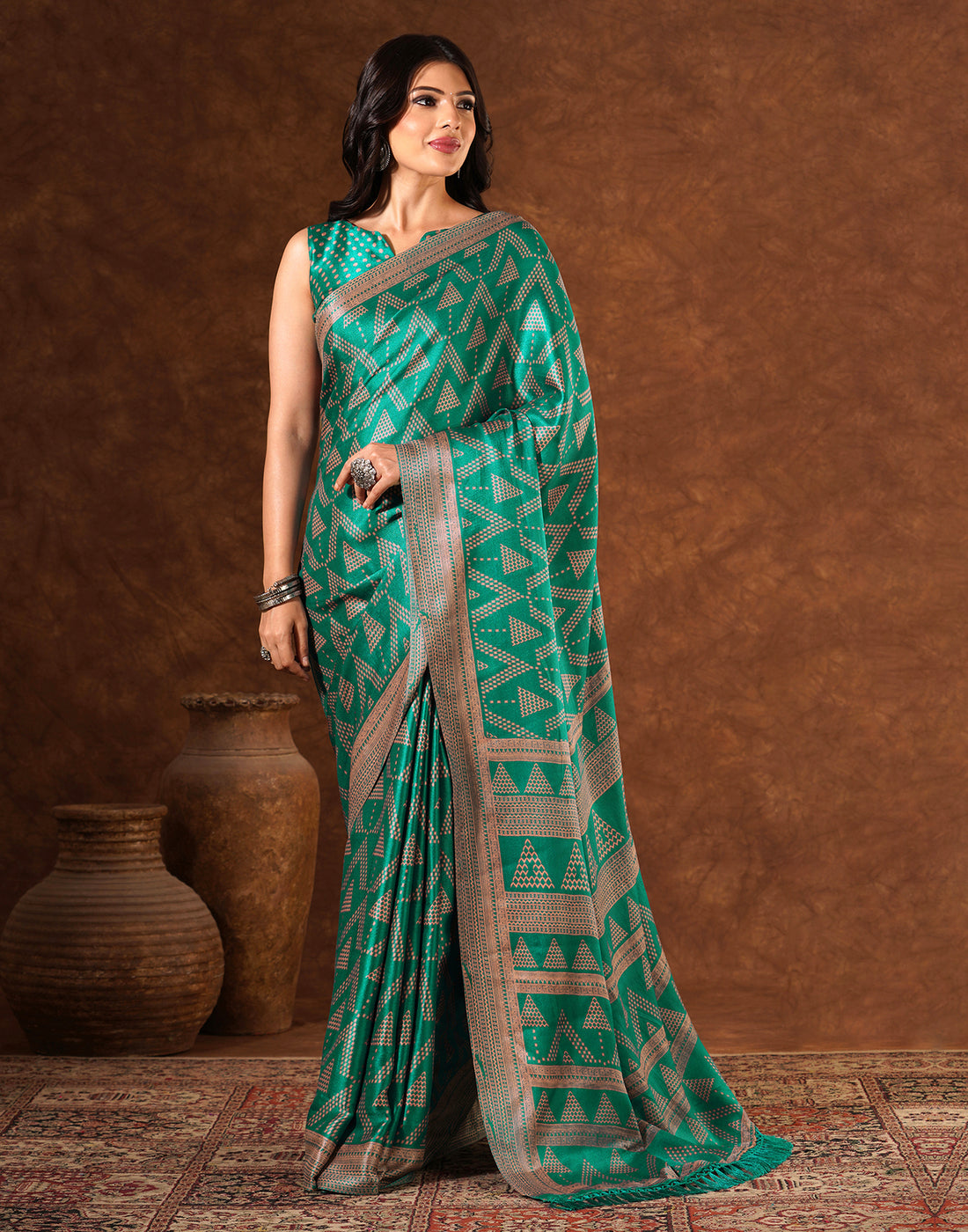 Green Silk Printed Saree