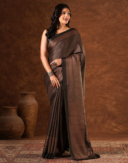 Brown Silk Printed Saree