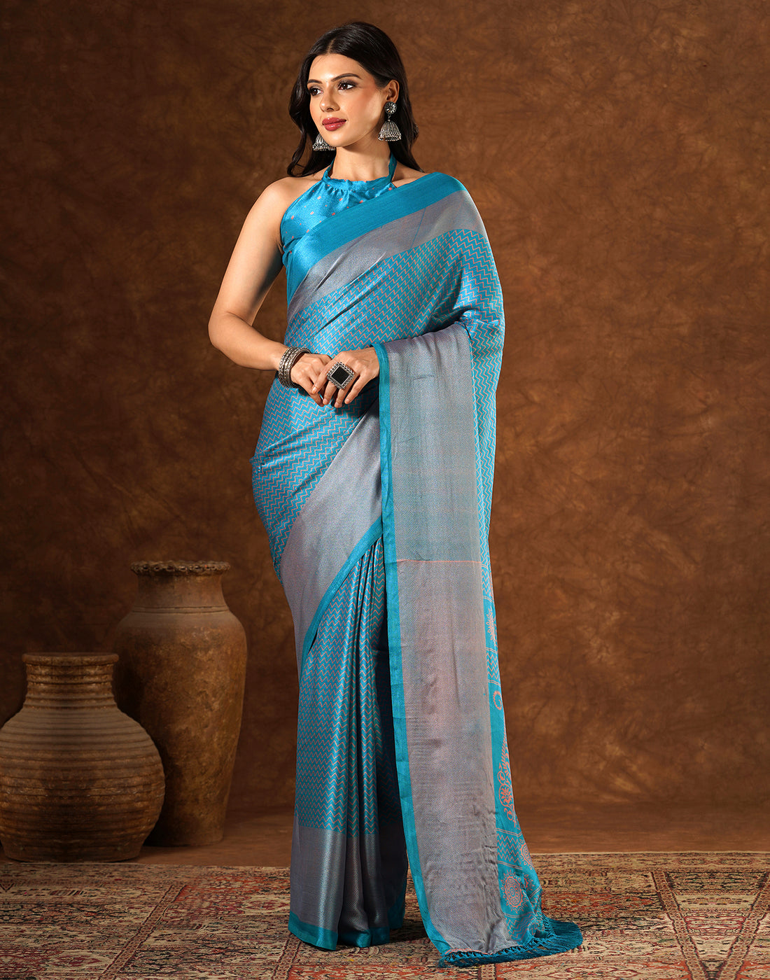 Blue Silk Printed Saree