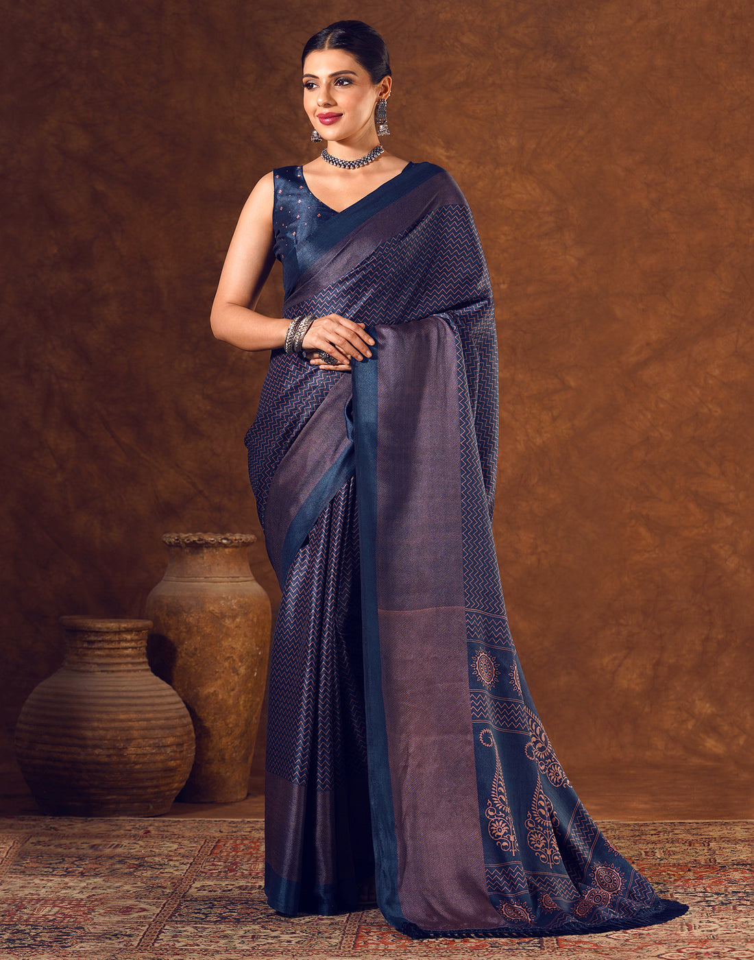 Blue Silk Printed Saree