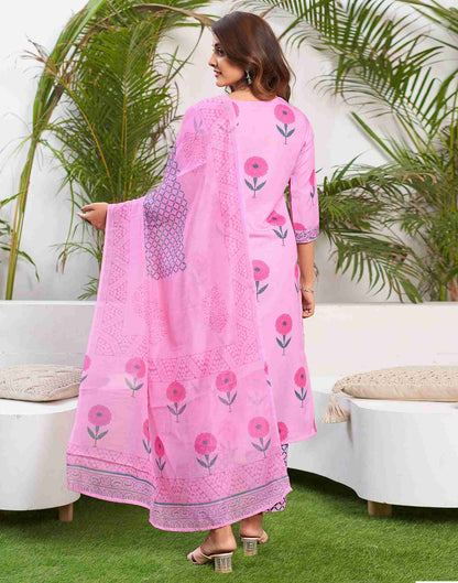 Pink Printed Rayon Straight Kurta Set With Dupatta