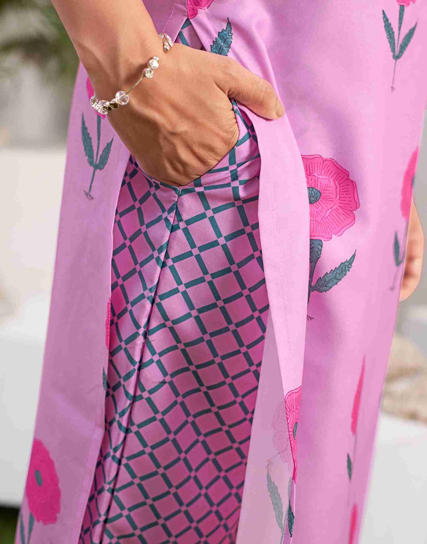 Pink Printed Rayon Straight Kurta Set With Dupatta