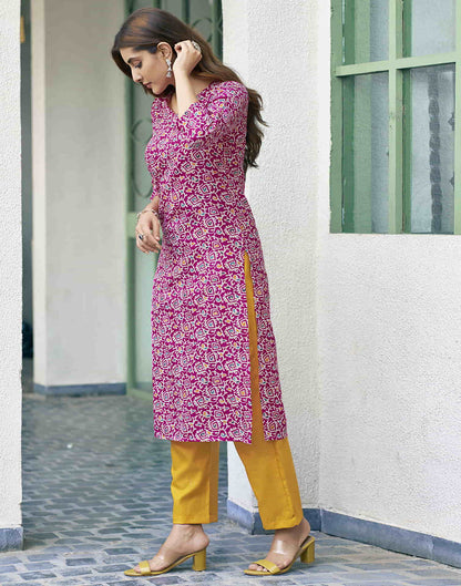 Rama Pink Printed Cotton Straight Kurta With Pant And Dupatta