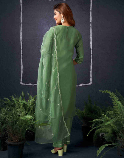 Pista Green Silk Sequence Straight Kurta With Pant And Dupatta