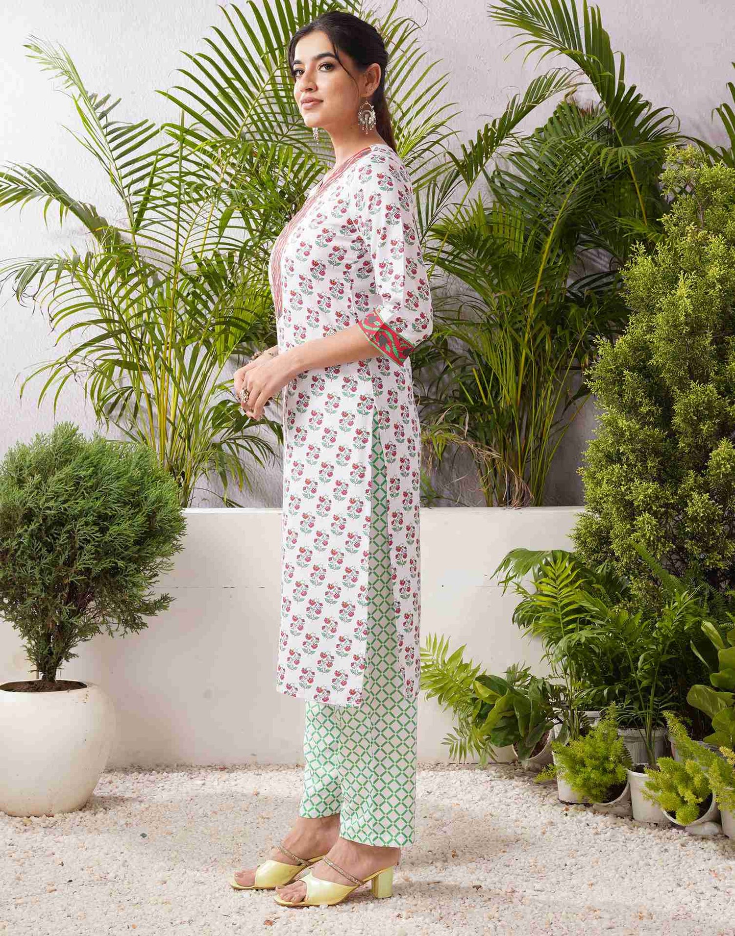 White Rayon Printed Straight Kurta Set With Dupatta