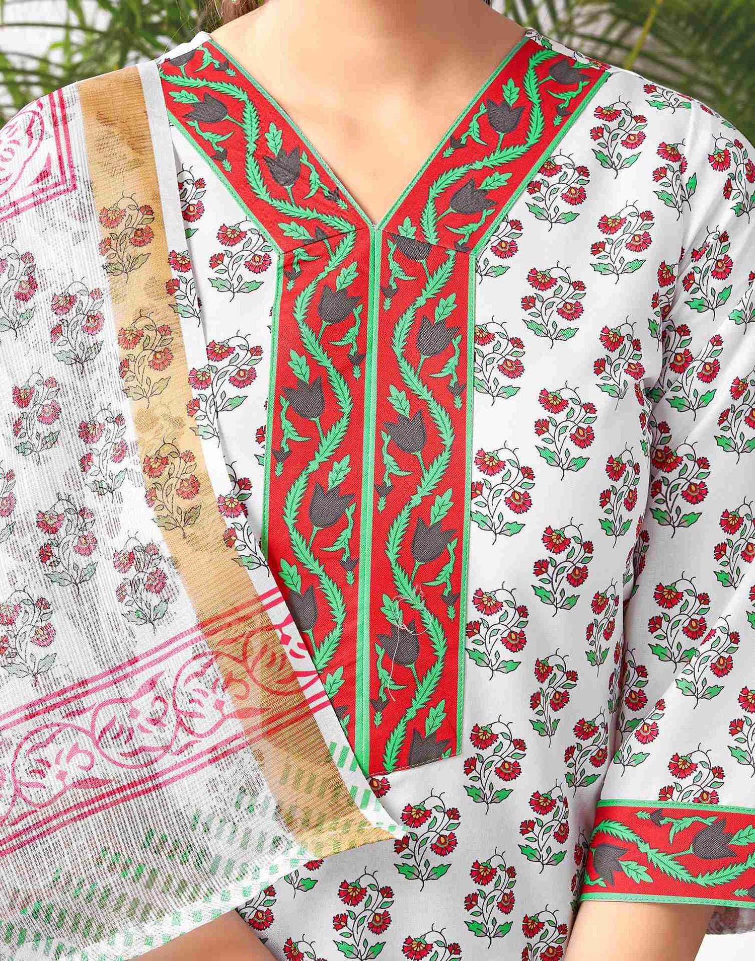 White Rayon Printed Straight Kurta Set With Dupatta