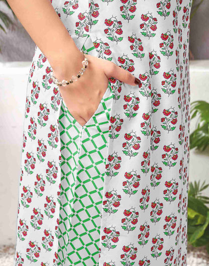 White Rayon Printed Straight Kurta Set With Dupatta