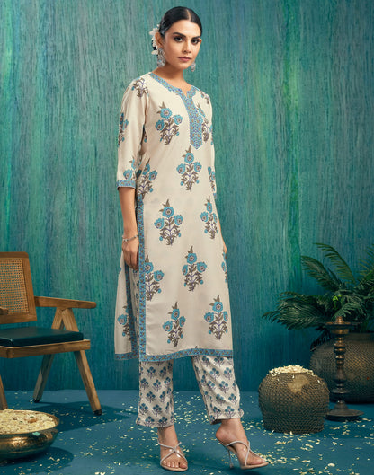 Beige Rayon Printed Straight Kurta Set With Dupatta