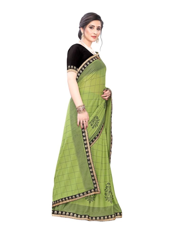 Parrot Green Coloured Lycra Printed Partywear saree | Sudathi