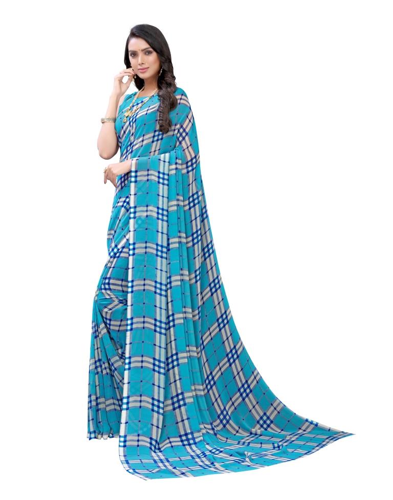 Sky Blue Coloured Georgette Printed Casual saree | Sudathi