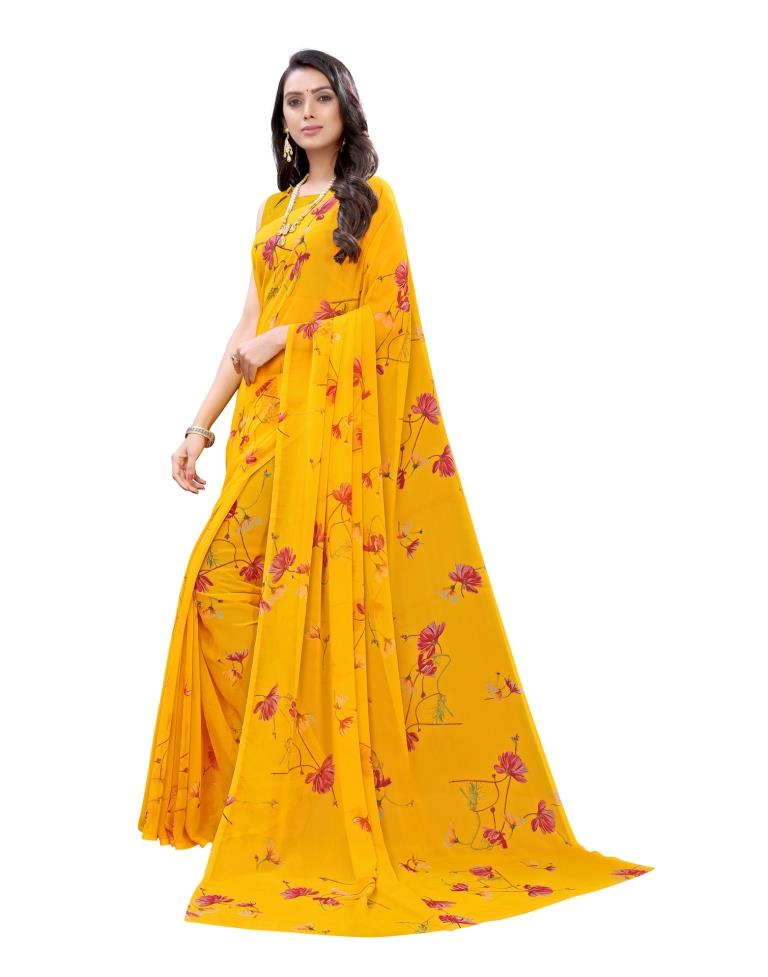 Yellow Coloured Georgette Printed Casual saree | Sudathi