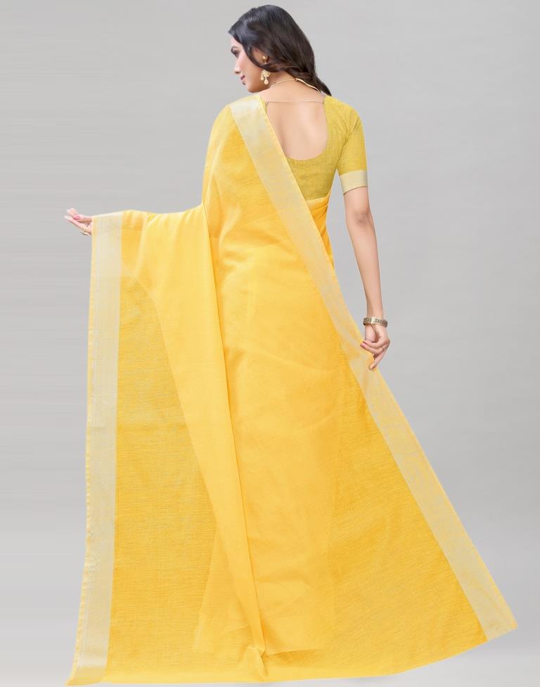 Yellow Coloured Cotton Blend Plain Casual saree | Sudathi