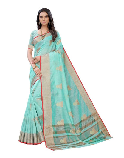 Sky Blue Cotton Slub Plain Saree | Sudathi