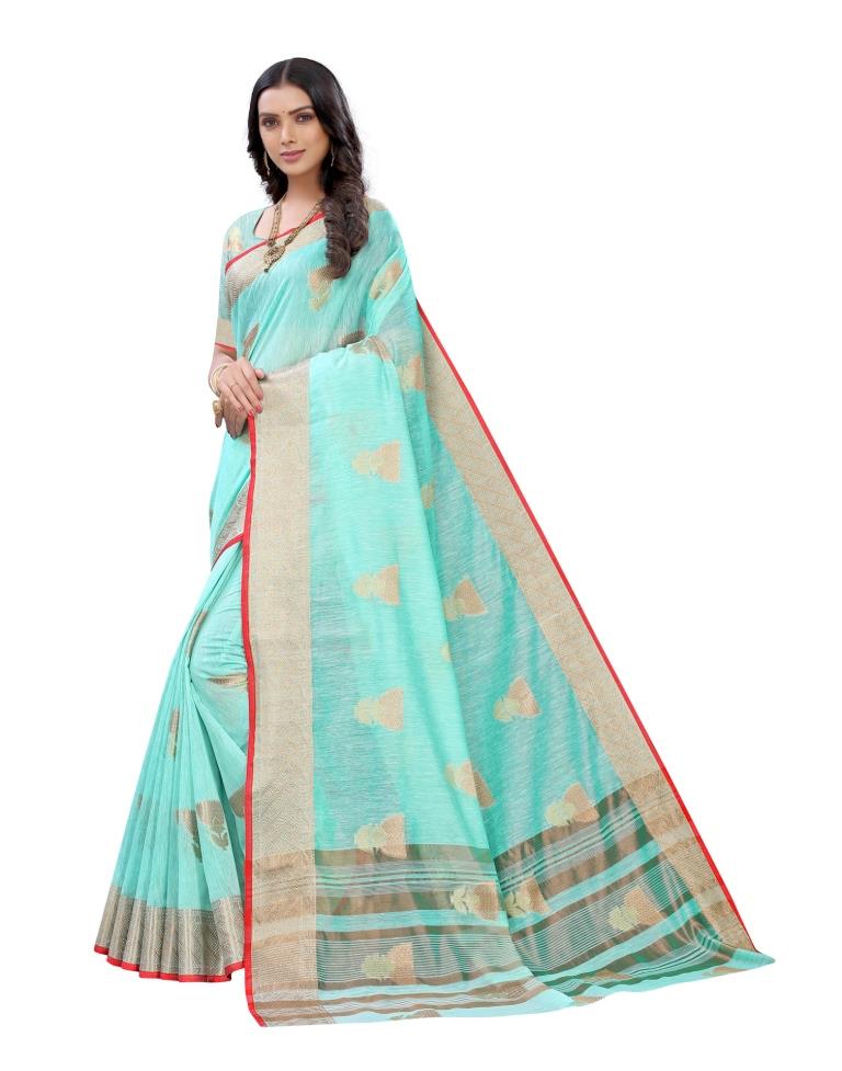 Sky Blue Cotton Slub Plain Saree | Sudathi