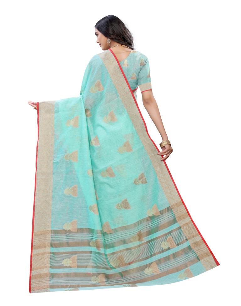 Sky Blue Cotton Slub Plain Saree | Sudathi