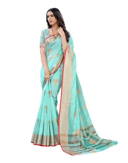 Sky Blue Cotton Slub Plain Saree | Sudathi