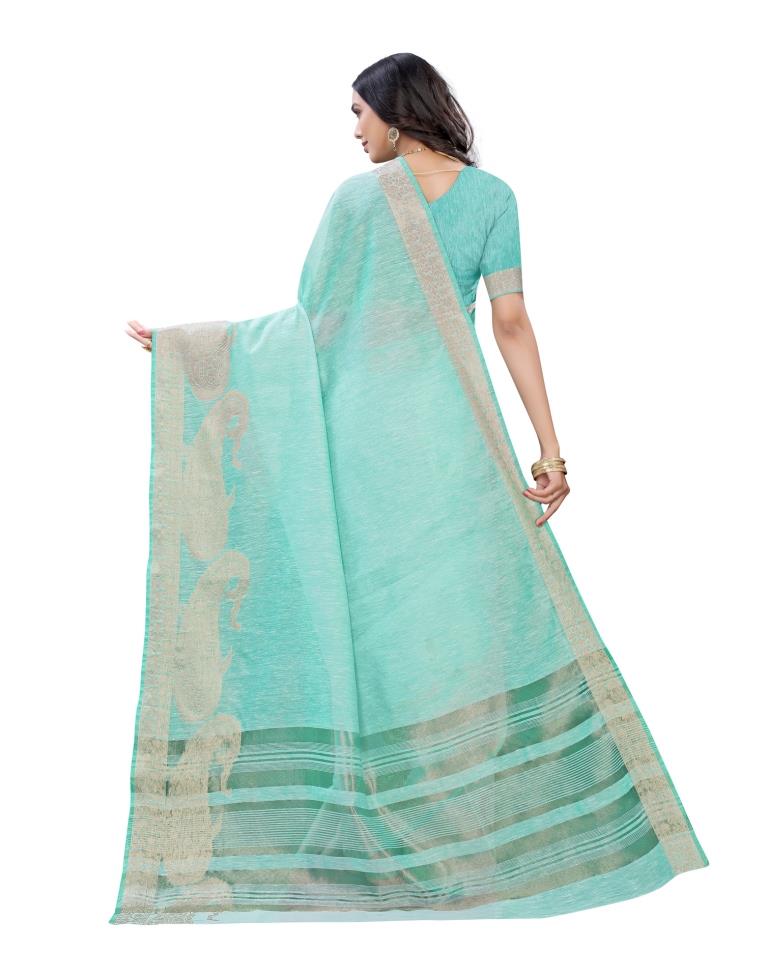 Turquoise Cotton Slub Plain Saree | Sudathi