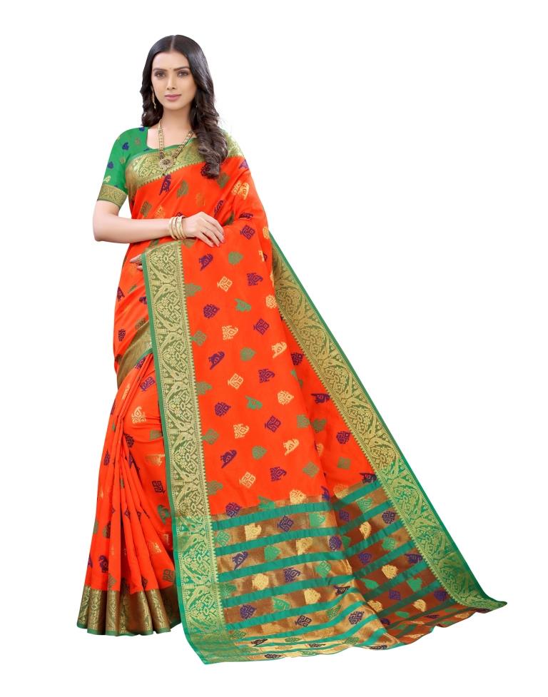 Orange Coloured Poly Silk Jacquard Partywear saree | Sudathi