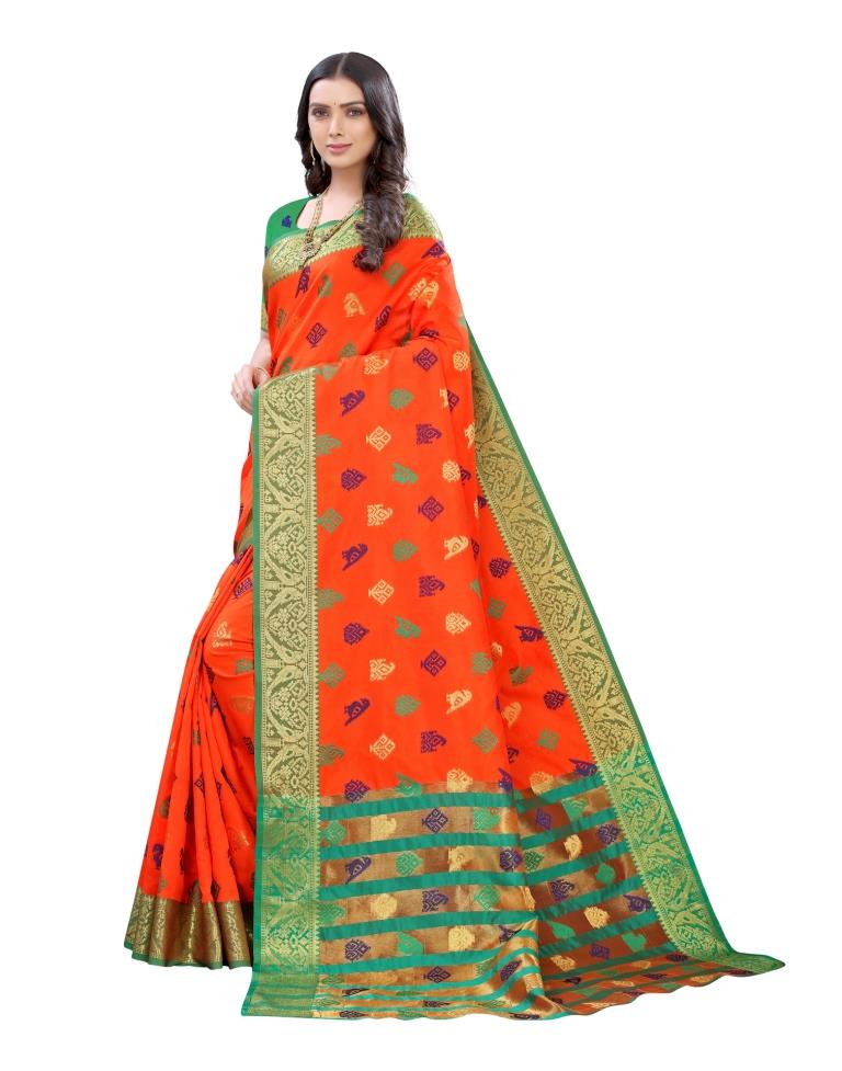 Orange Coloured Poly Silk Jacquard Partywear saree | Sudathi