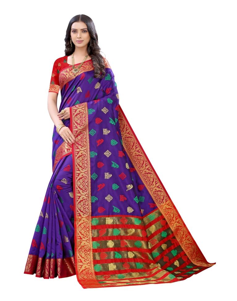 Violet Coloured Poly Silk Jacquard Partywear saree | Sudathi