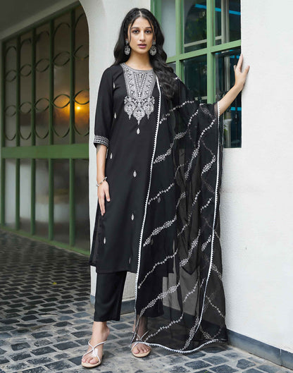 Black Rayon Sequence Straight Kurta Set With Dupatta