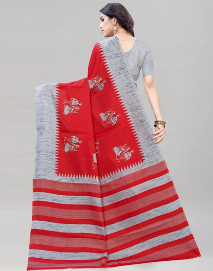 Red Coloured Khadi Silk Printed Casual saree | Sudathi