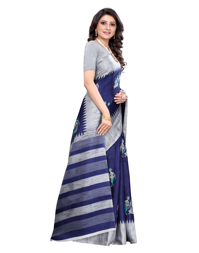 Navy Blue Coloured Khadi Silk Printed Casual saree | Sudathi