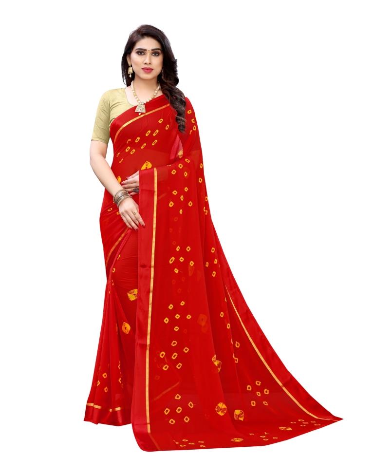 Red Coloured Chiffon Printed Casual saree | Sudathi