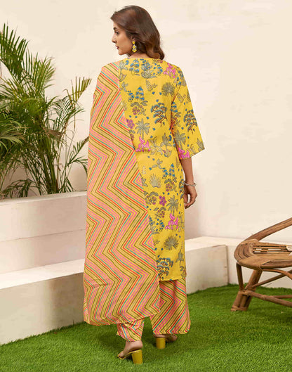 Yellow Printed Rayon Straight Kurta With Pant And Dupatta