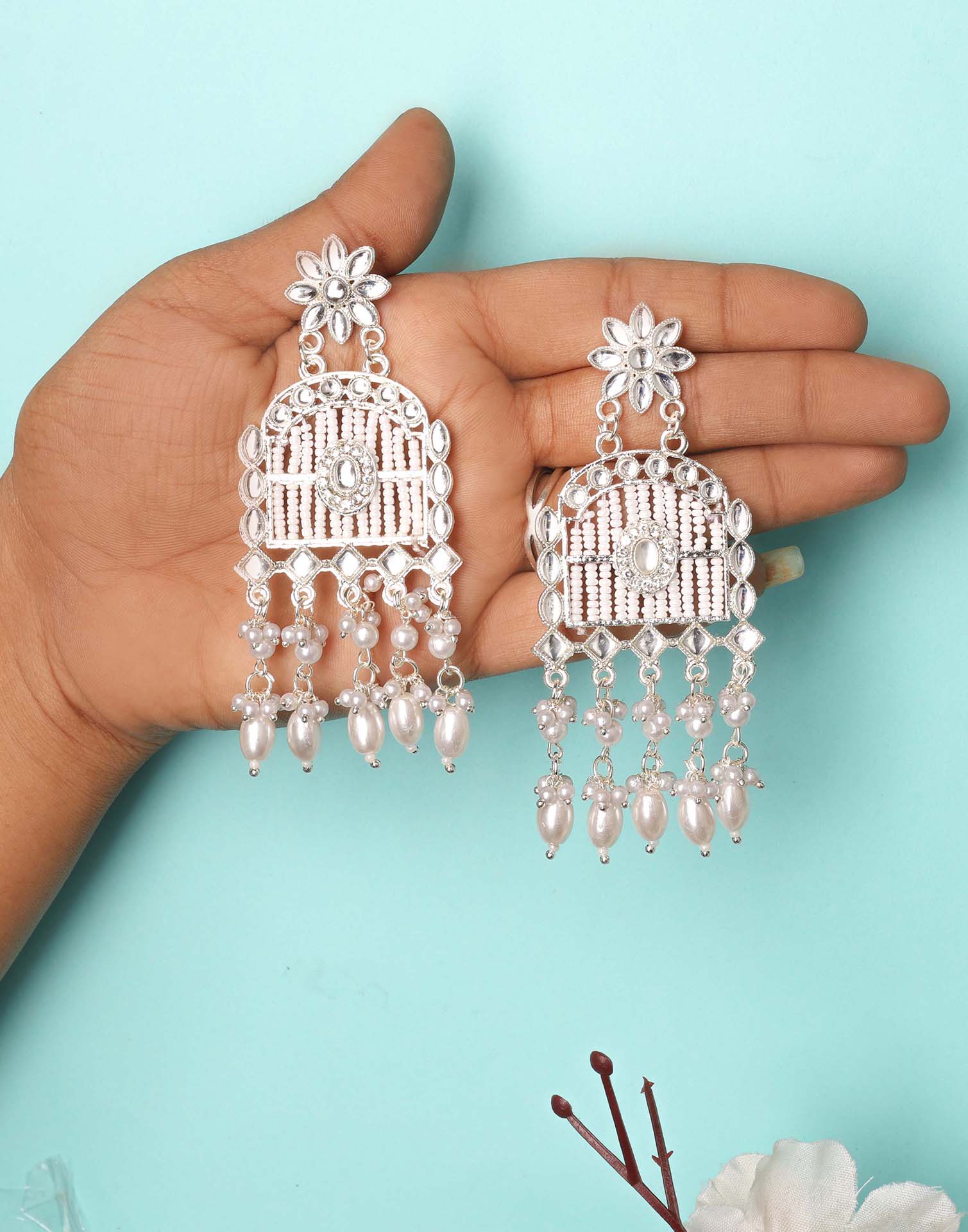 White Gold Polish Dangle Earring