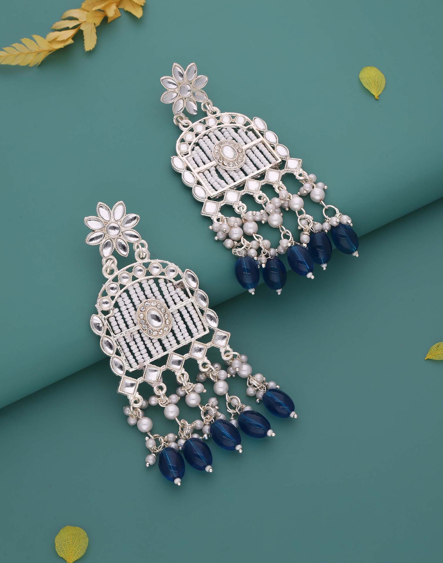 Blue Gold Polish Dangle Earring