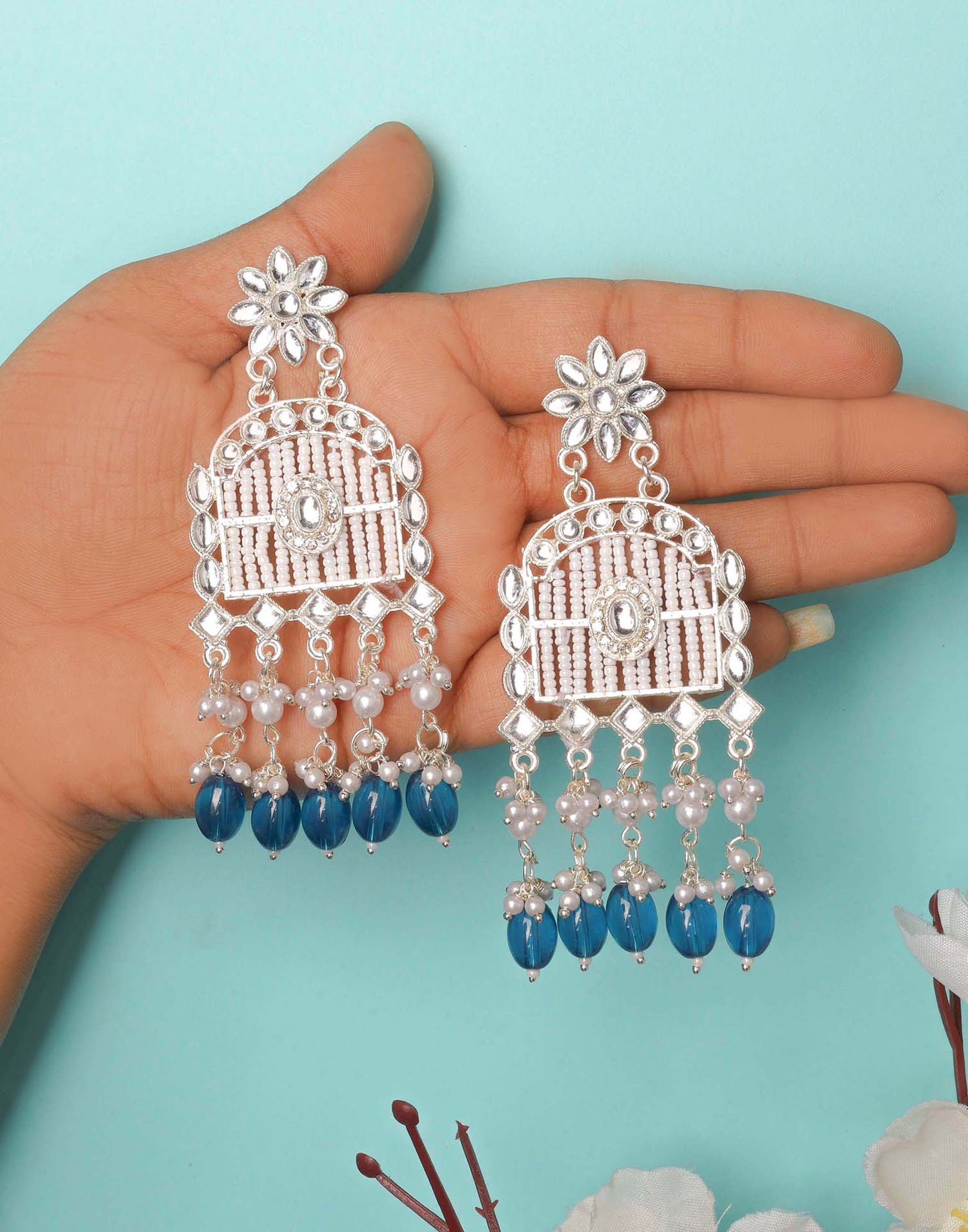 Blue Gold Polish Dangle Earring