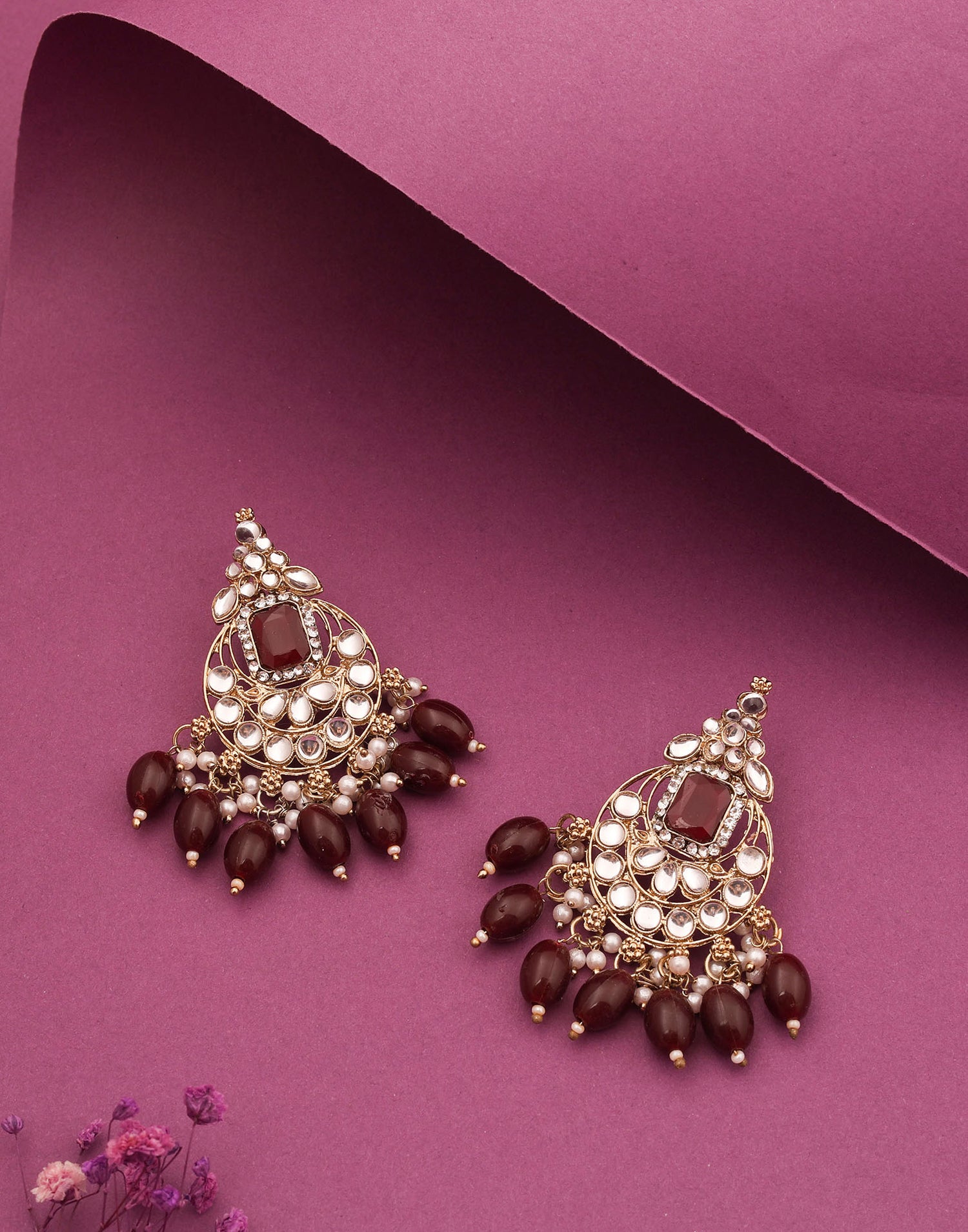 Maroon Gold Polish Drop Earring