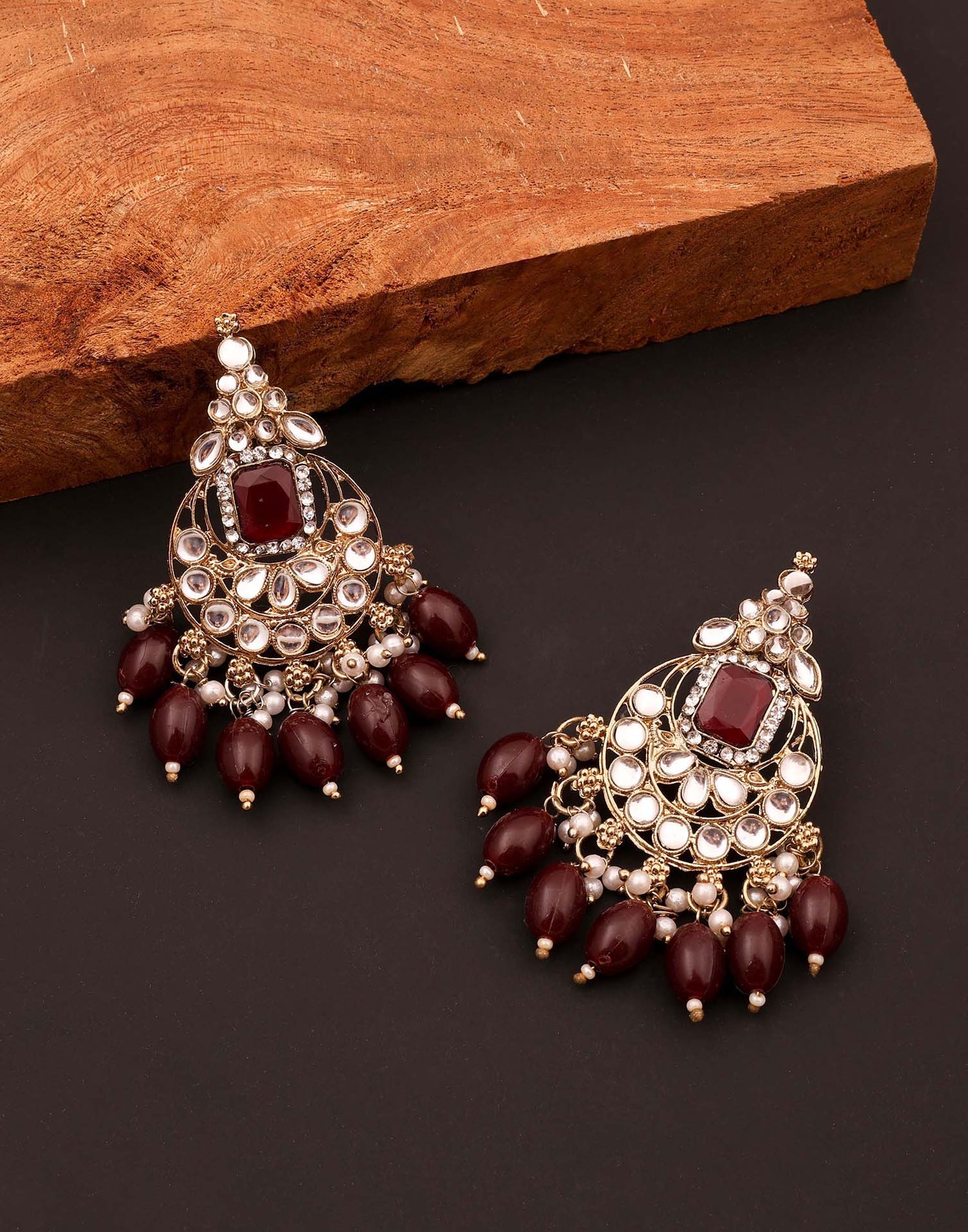 Maroon Gold Polish Drop Earring