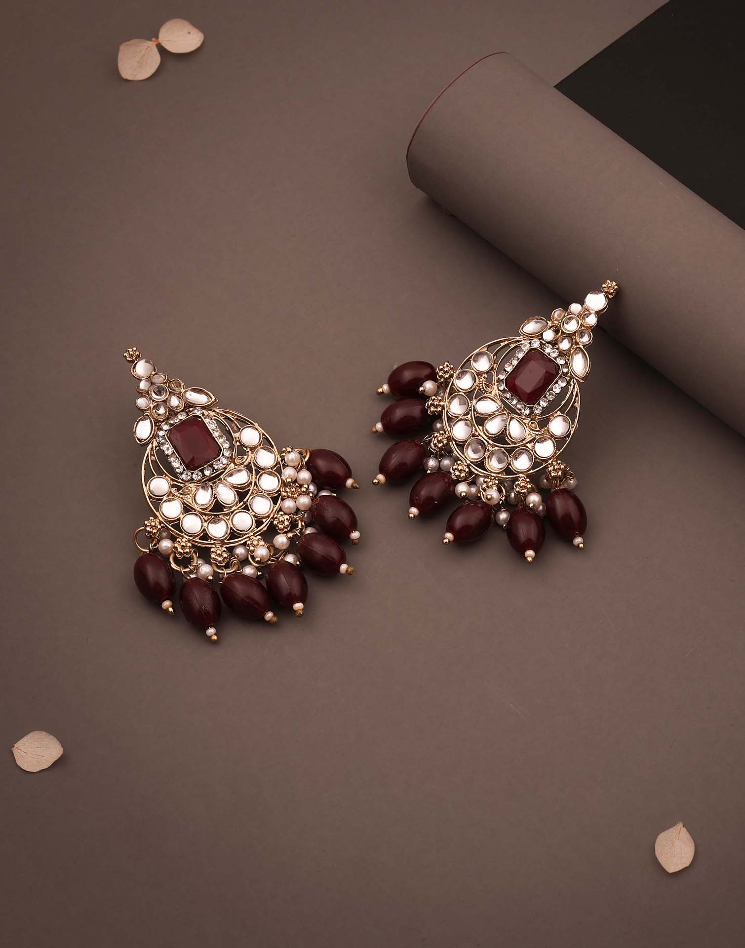 Maroon Gold Polish Drop Earring