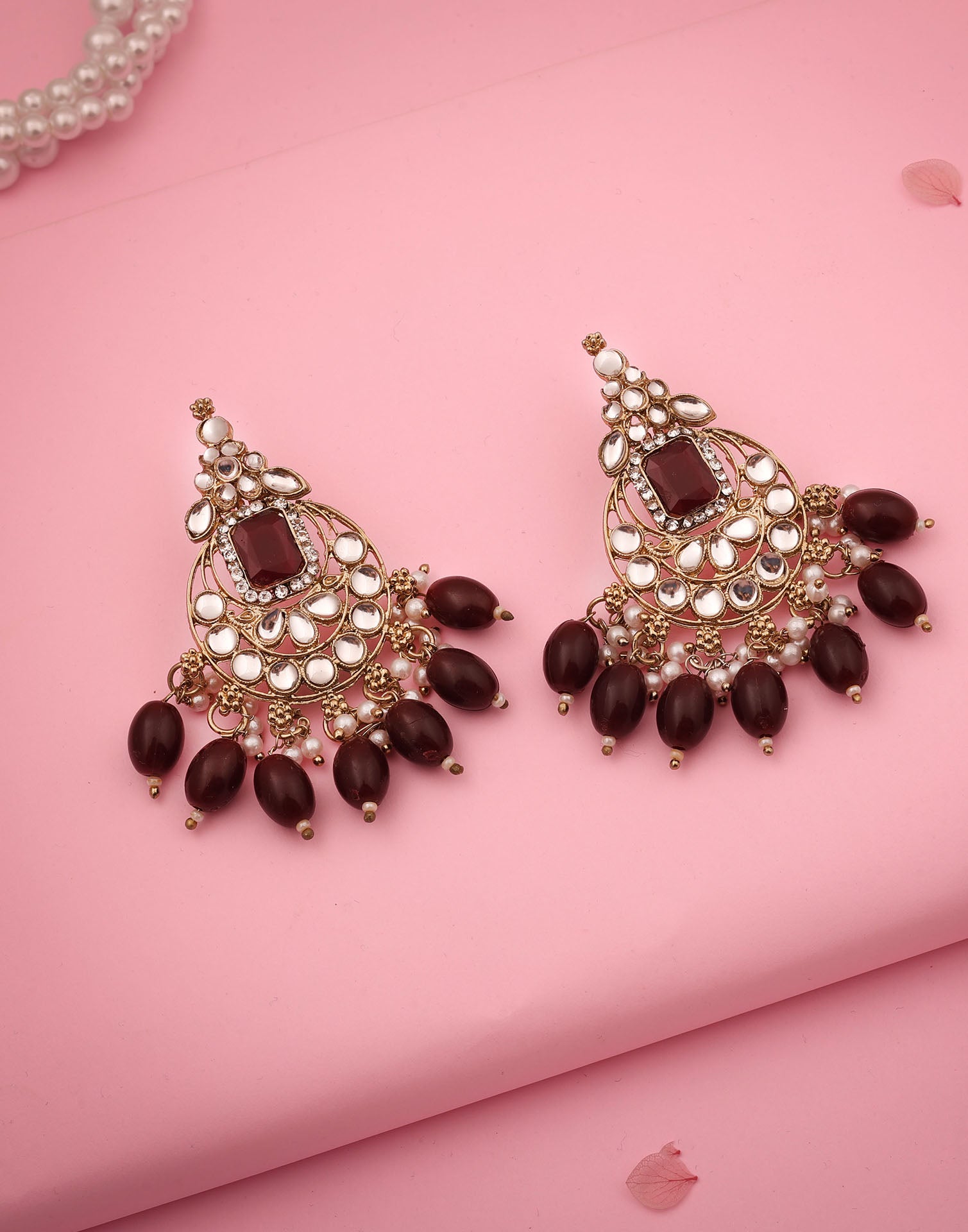 Maroon Gold Polish Drop Earring