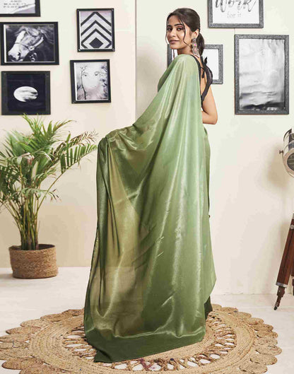 Ready To Wear Olive Green Georgette Plain Saree