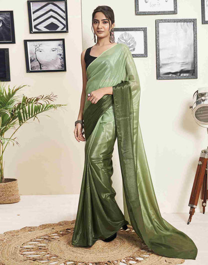 Ready To Wear Olive Green Georgette Plain Saree