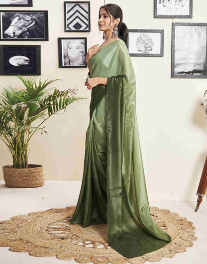 Ready To Wear Olive Green Georgette Plain Saree