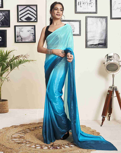 Ready To Wear Teal Blue Georgette Plain Saree