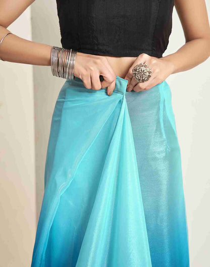 Ready To Wear Teal Blue Georgette Plain Saree