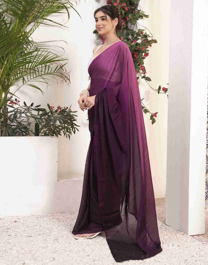 Ready To Wear Wine Georgette Plain Saree