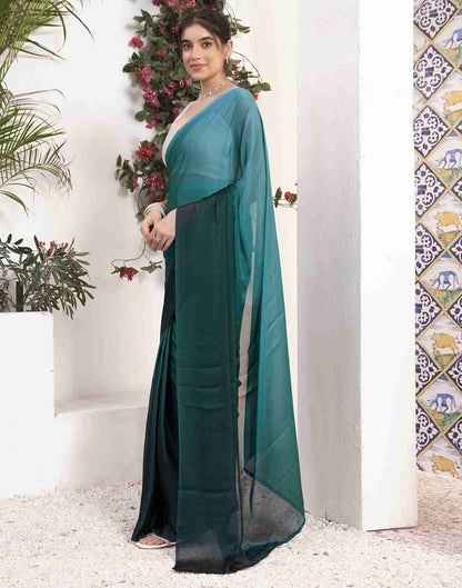 Ready To Wear Dark Green Georgette Plain Saree