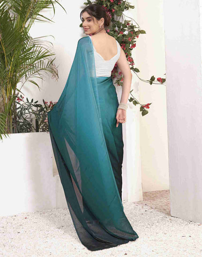 Ready To Wear Dark Green Georgette Plain Saree