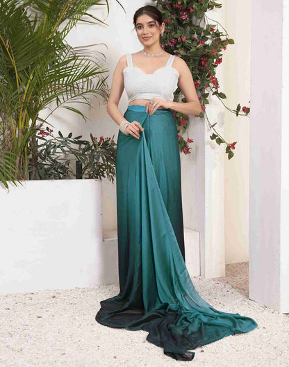 Ready To Wear Dark Green Georgette Plain Saree