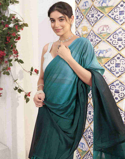 Ready To Wear Dark Green Georgette Plain Saree